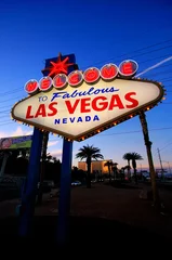 Türaufkleber Willkommen bei Fabulous Las Vegas Schild bei Nacht, Nevada © donyanedomam