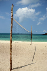 Volleyball net on the beach.