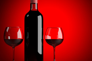 wine bottle with two glasses