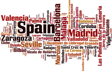 Cities in Spain word cloud concept. Vector illustration
