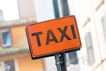 Taxi stop at town square in  Rome, Italy