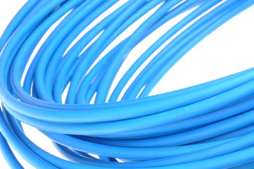 Blue network cable isolated on white background