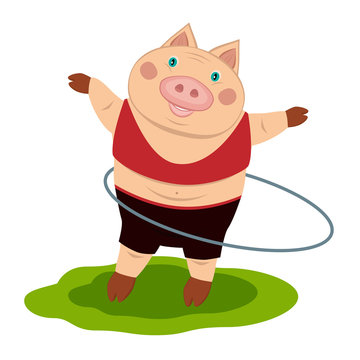 cheerful pig athlete