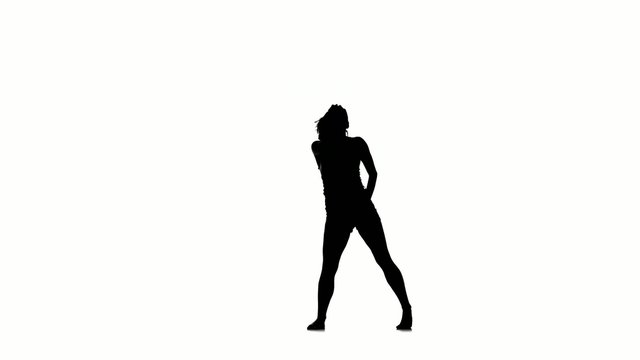 Woman dancer dancing modern on white background, silhouette