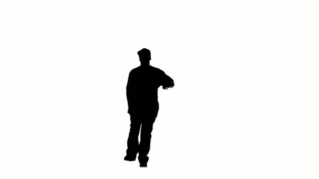 Stylish and sporty man dancing hip hop kramp on white background