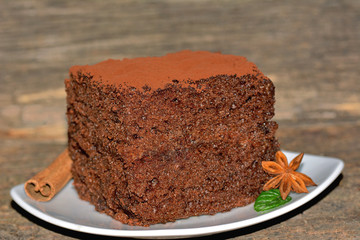 Slice of chocolate sponge cake