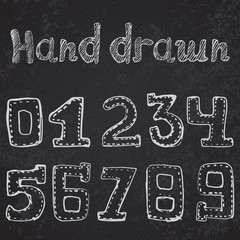 Fototapeta na wymiar Written numbers 0-9 hand drawn sketch on chalkboard