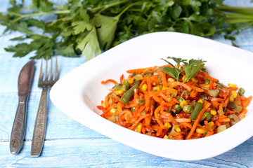 stewed vegetables carrots, peas, peppers, beans