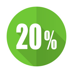 20 percent green flat icon sale sign
