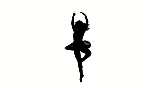 Woman spinning and dancing ballet on white background, slow