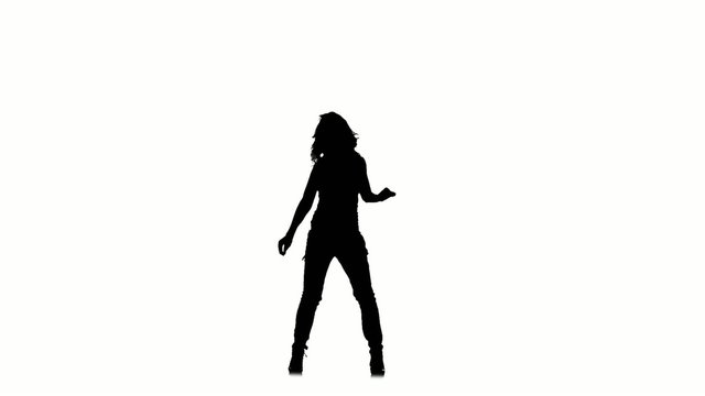 Slim, young girl dancer dancing sexy-jazz on white background