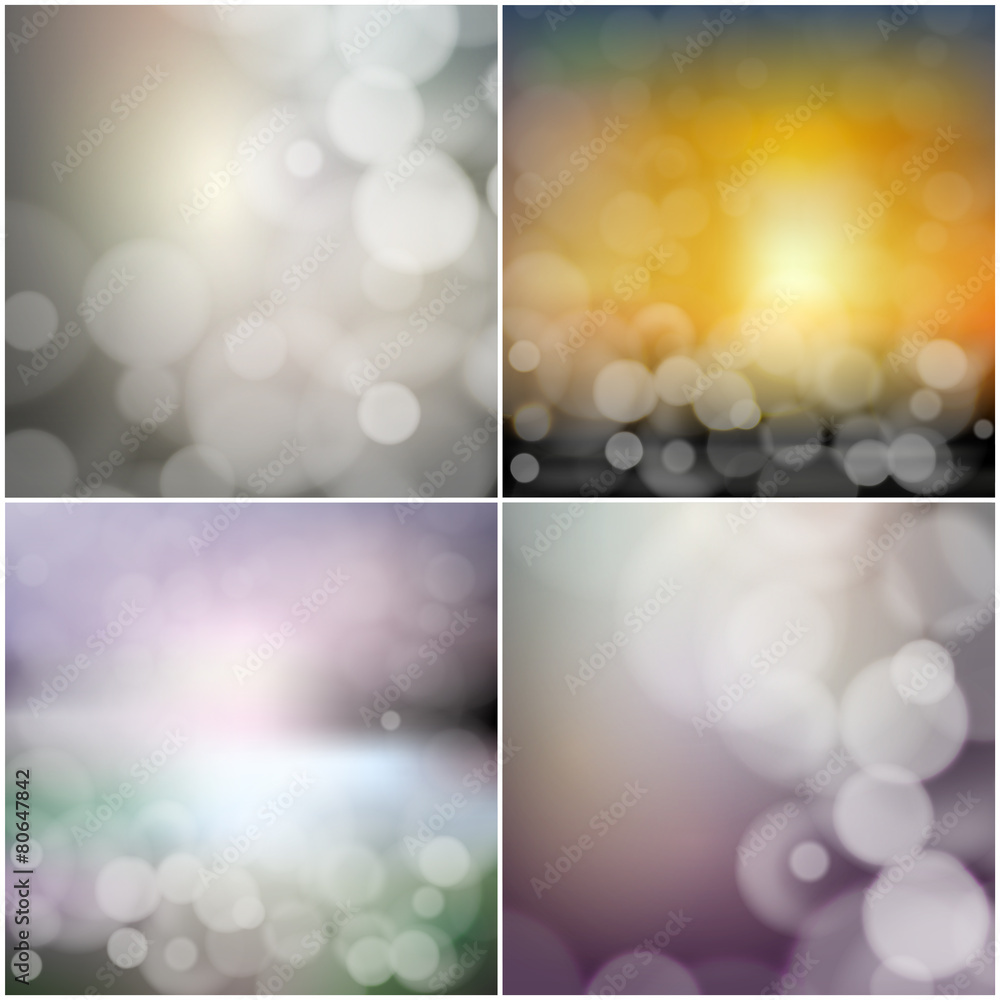 Poster big set of blurry backgrounds with bokeh effect. abstract vector