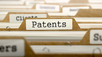 Patents Concept with Word on Folder. - obrazy, fototapety, plakaty