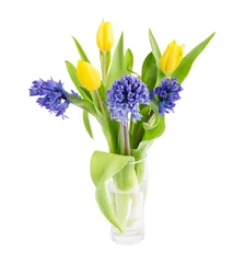 Muurstickers Hyacint Boeket van verse tulpen en hyacinten geïsoleerd op een witte