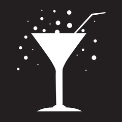 White silhouette of glass, carved on black background