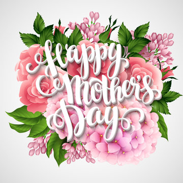 Happy Mothers Day. Card with beautiful flowers. Vector
