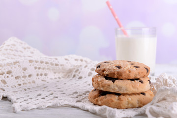 Tasty cookies and glass of milk