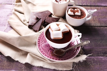 Hot chocolate with marshmallows in mug,