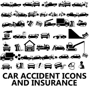 Car Accident Icons And Insurance