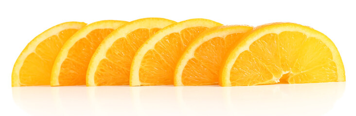Juicy slices of orange isolated on white
