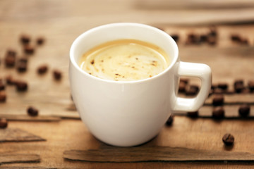 Cup of coffee on table close-up