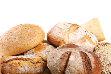 Different fresh bread, isolated on white