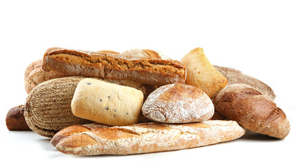 Different fresh bread, isolated on white