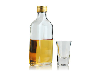 flat bottle with booze and drink