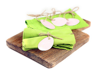 Napkins with Easter decoration  isolated on white