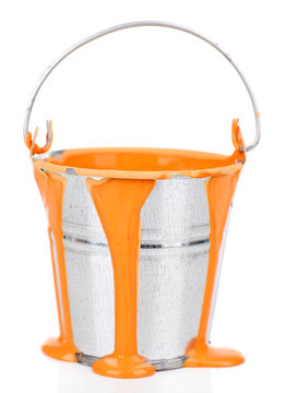 Bucket Of Orange Paint Isolated On White