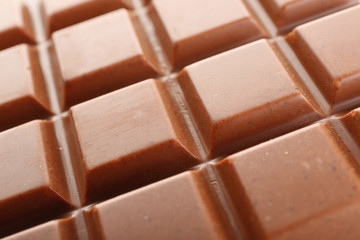 Milk chocolate bar close up
