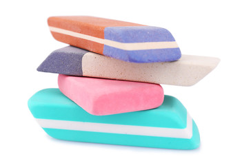 Stack of erasers isolated on white