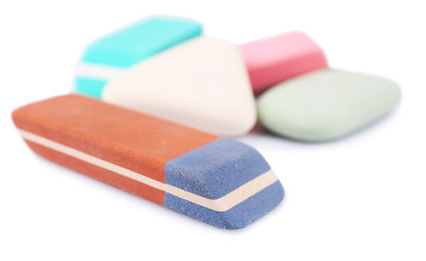 Group of erasers, closeup