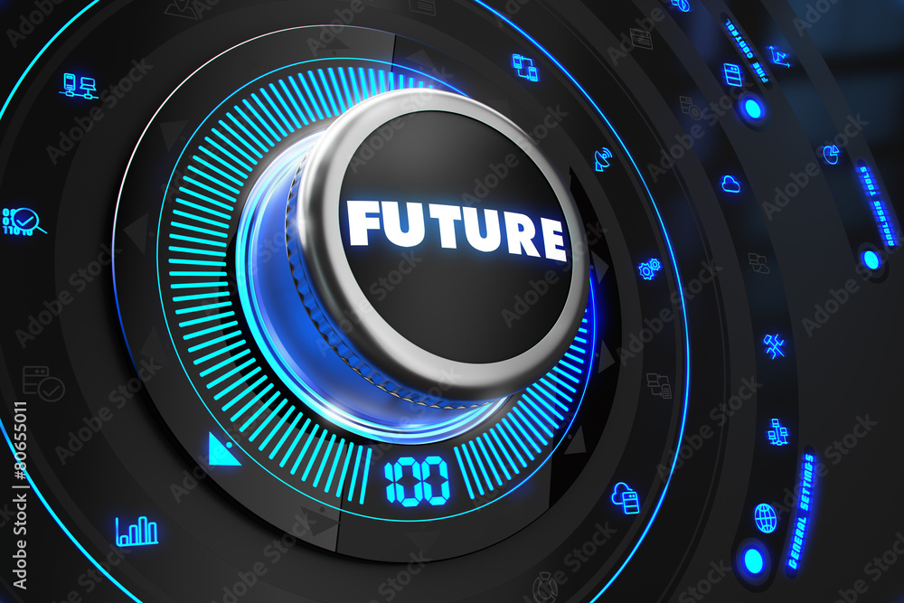 Poster future controller on black control console.