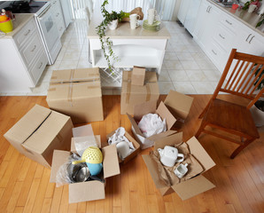 Moving boxes in new house.