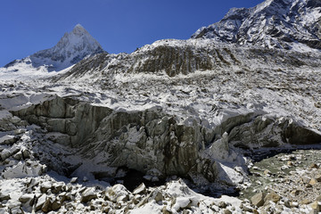 Gomukh (Gaumukh) origin of the Ganges river is Gangotri glacier