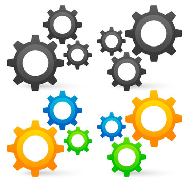 Cogwheel graphics. 2 Composition, colored, uncolored versions.