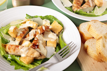 Caesar salad with griddled chicken and lettuce