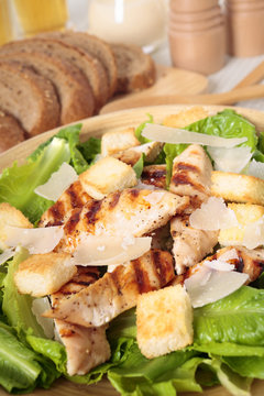 Caesar salad with griddled chicken and lettuce