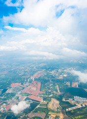 Aerial view landscape of Bangkok city in Thailand with cloud
