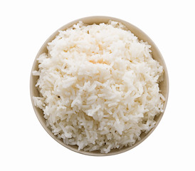 Rice in a bowl on white background