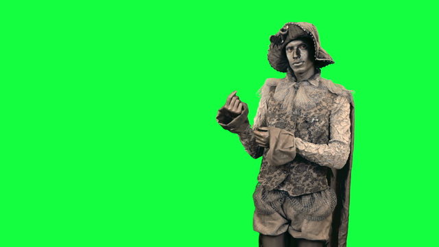Living statue demonstrates an imaginary object Chromakey