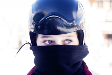 Girl teenager ski helmet snowboarder