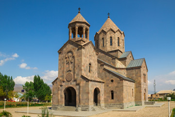 Fototapeta na wymiar Spitak. Church of the Harutyunon a sunny day, Armenia