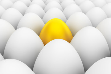 Golden Easter Egg standing between the white eggs