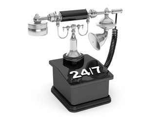 Retro Phone. Vintage Telephone with 24/7 Sign