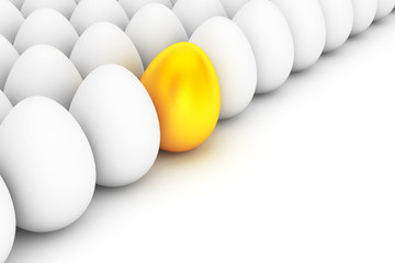 Golden Easter Egg standing out from the white eggs