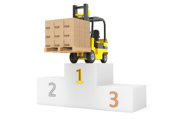 Best Delivering Concet. Forklift truck with boxes over Winners P
