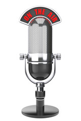 Naklejka premium Vintage silver microphone with On The Air Sign