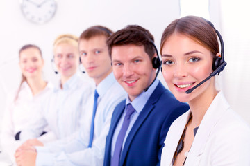 Attractive Smiling positive young businesspeople and colleagues